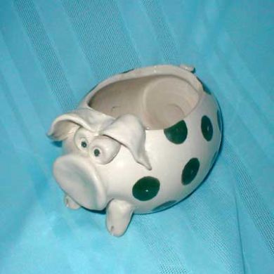 Green Poka-Dot Pig Planter
